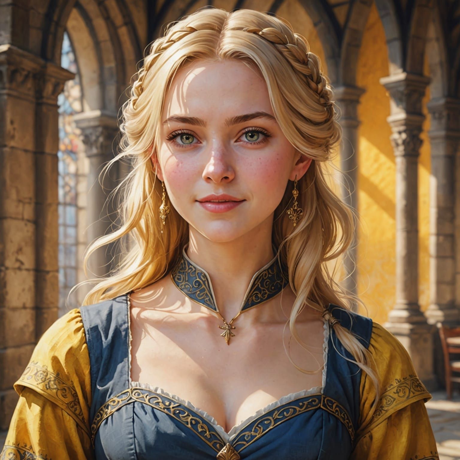 Happy Medieval Woman Portrait in Watercolor Style