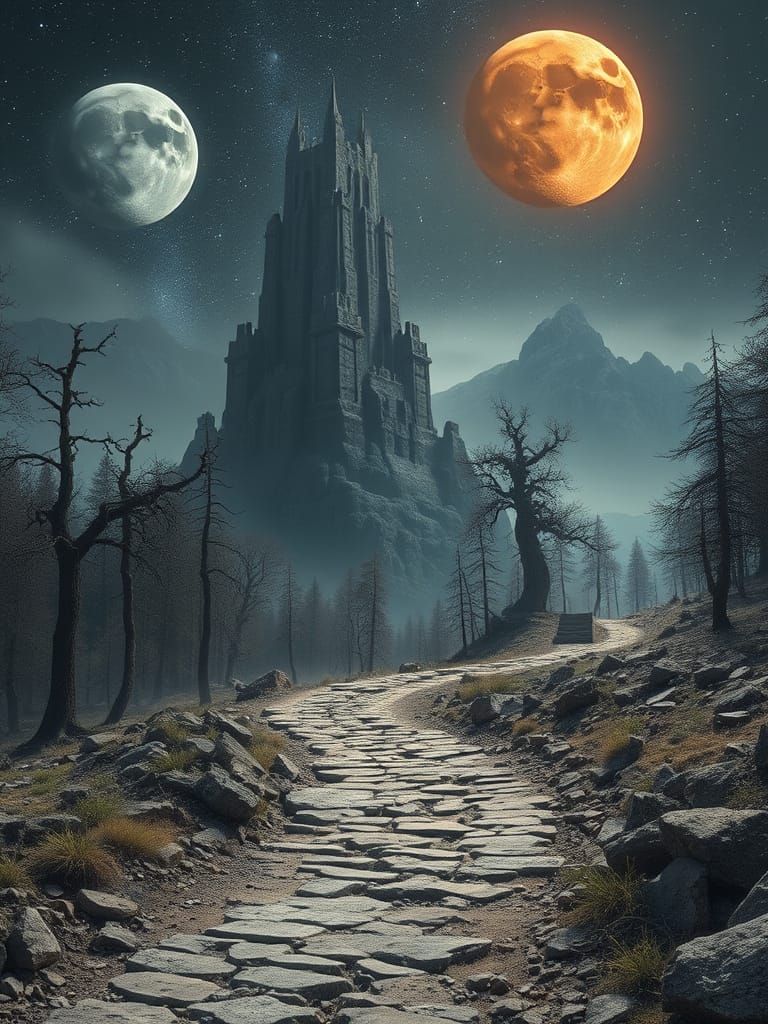 Mystical Black Tower in Primeval Forest: Fantasy Art