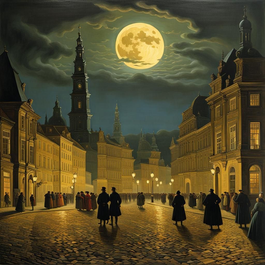 Dresden at Night in 1700s Romanticism Style