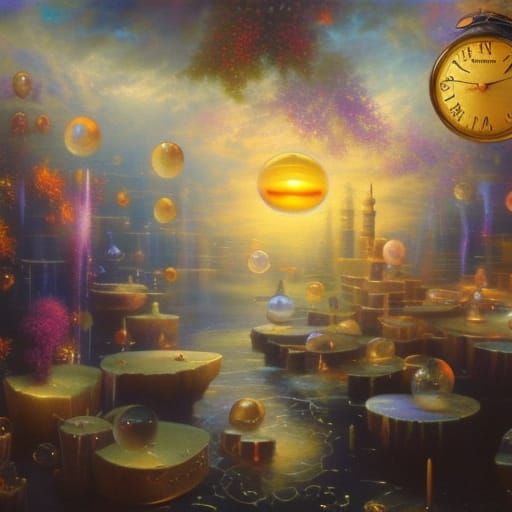 Surreal Bubbles: Floating Clocks in Dreamscape
