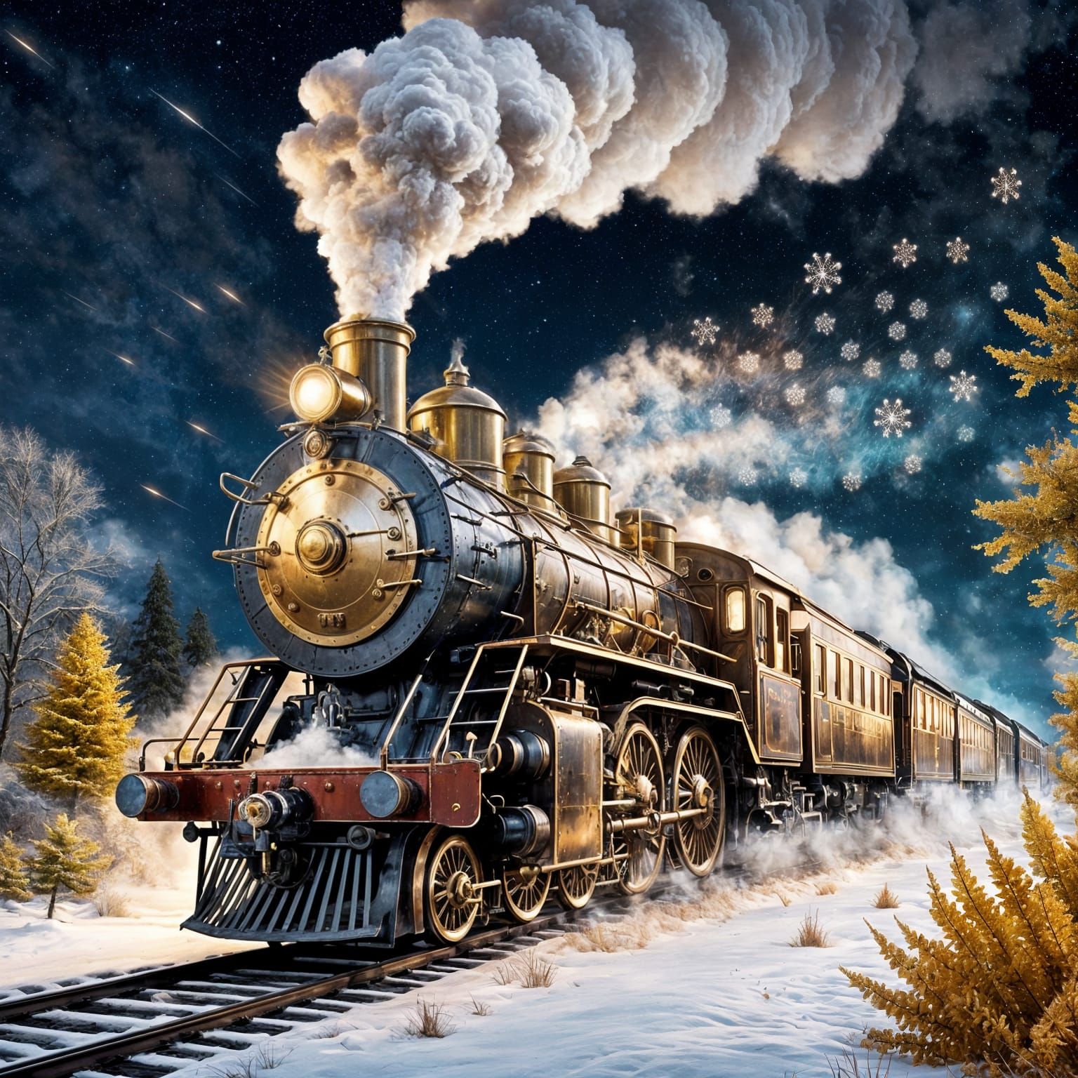 Magical Steam Locomotive Soars Through a Starry Night Sky