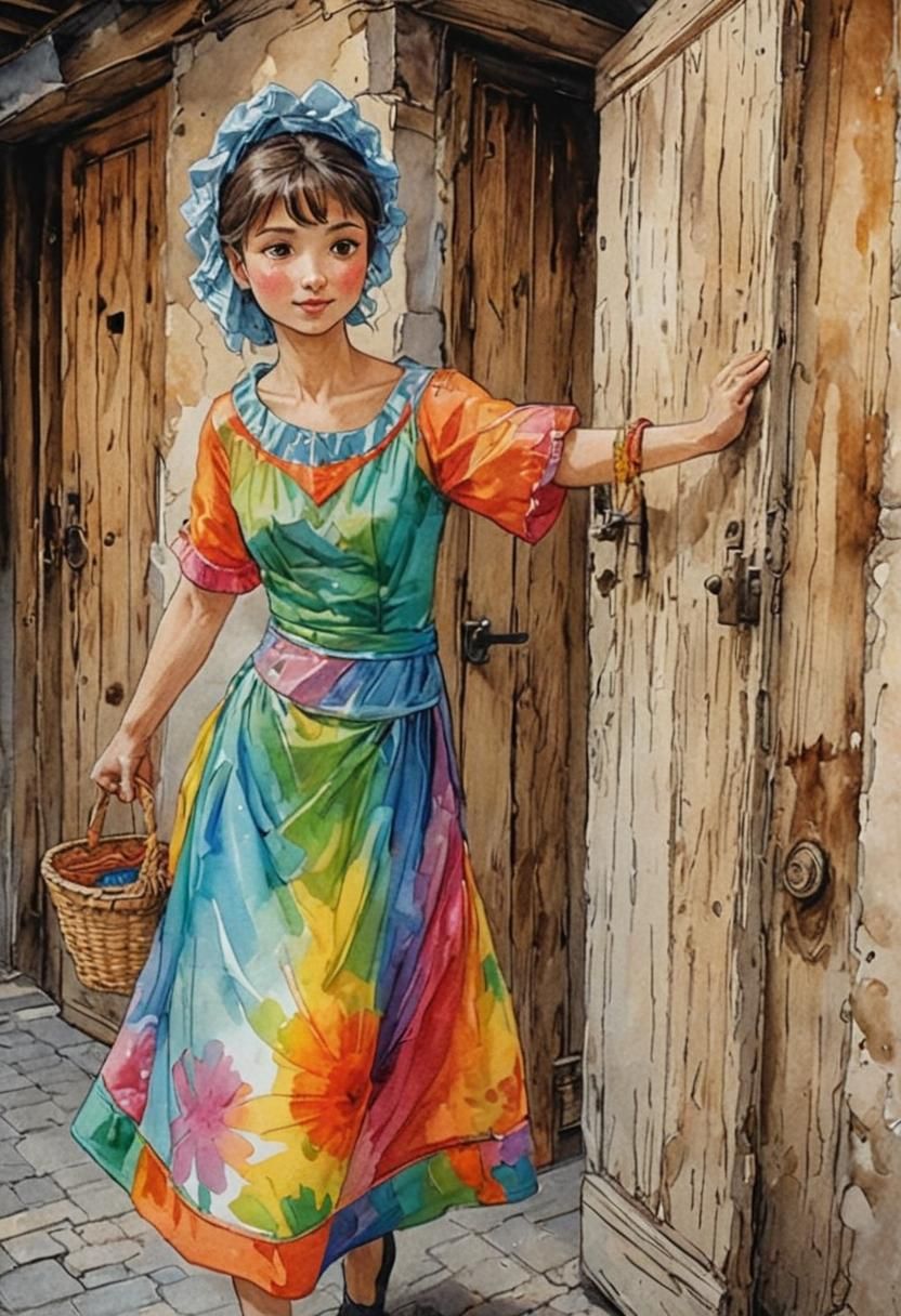 Girl Arrives Home with Basket