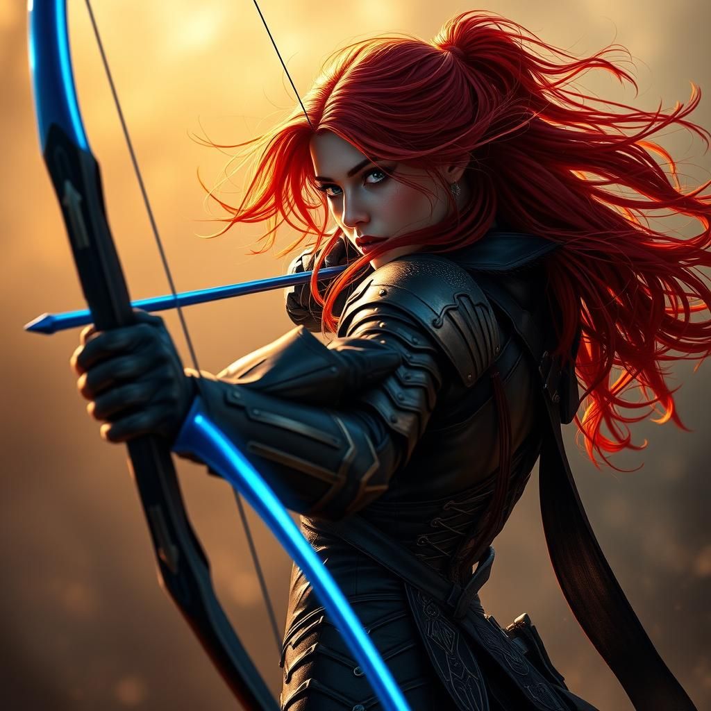 Red-Haired Archer in Sleek Armor Concept Art
