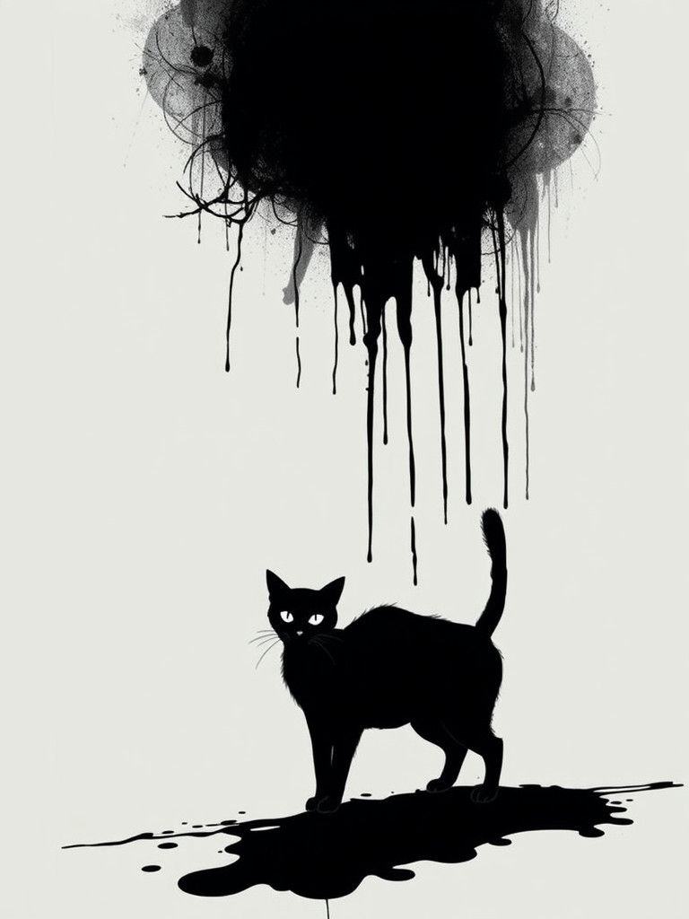 Eerie Shadow Cat: A Surreal Ink Blot