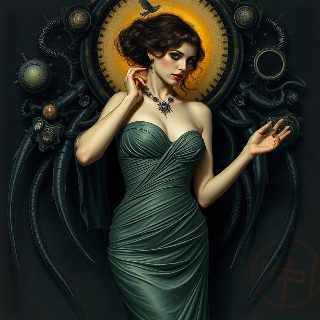 Ethereal Femme in Dark Mystical Landscape