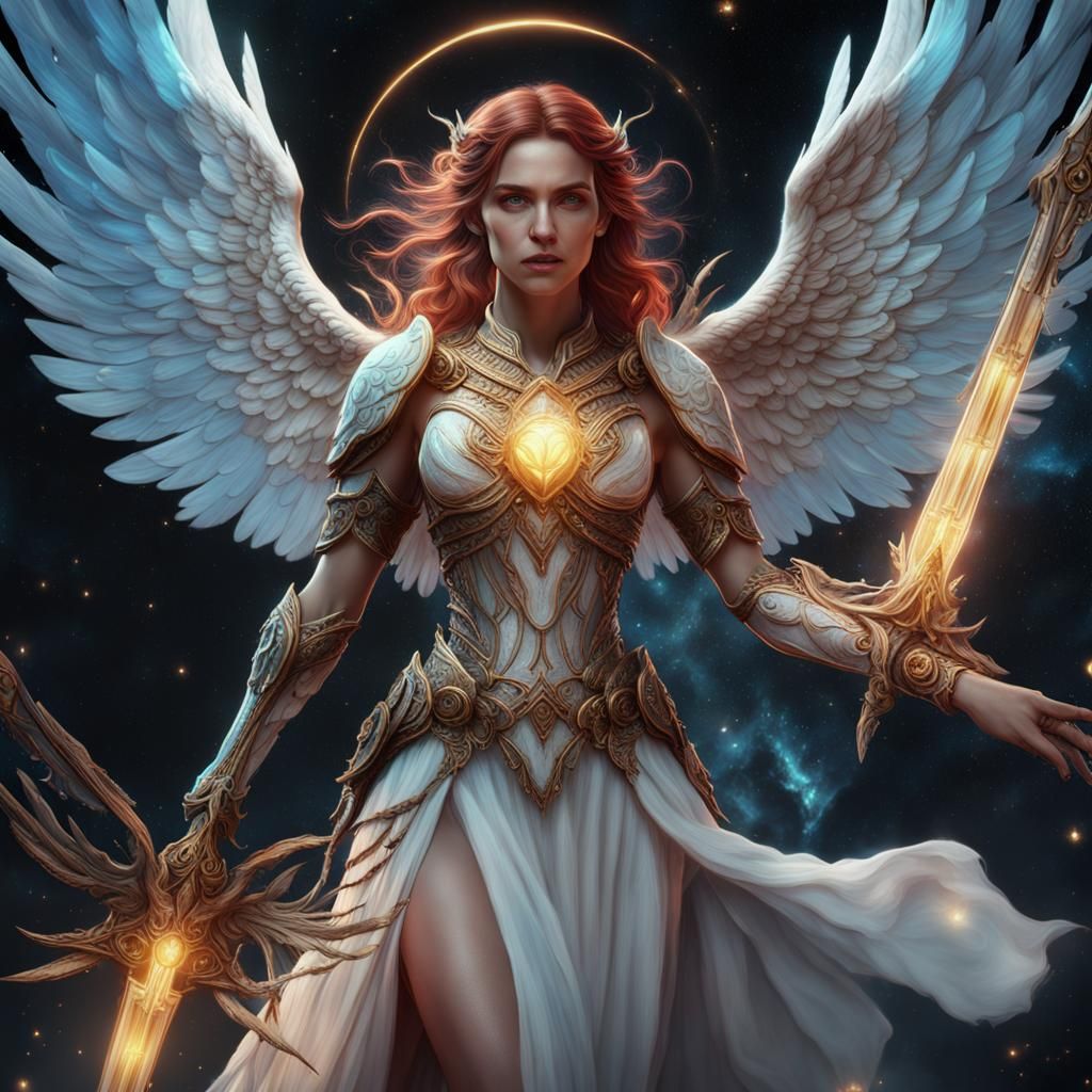 Angelic Woman with Starlight Eyes in Detailed Painting