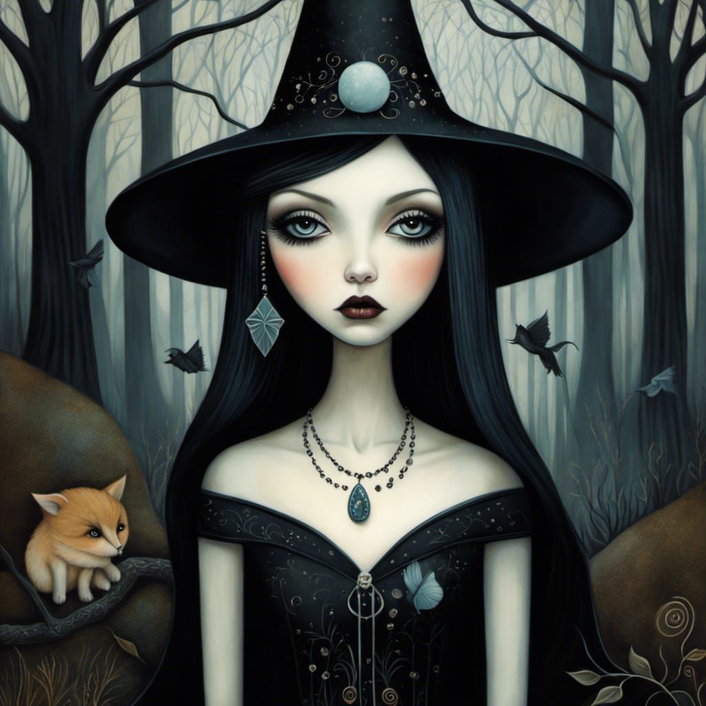 Pouty Witch Girl in Art Brut Style