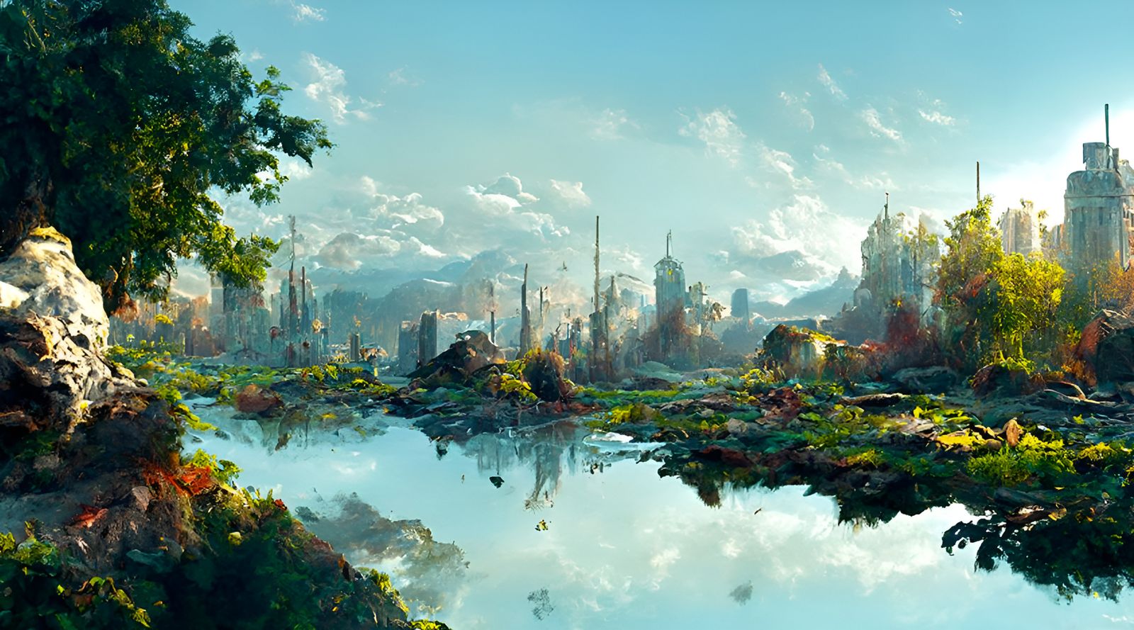 Post-Apocalyptic Metropolis in Ruins, Hyperrealistic Landsca...