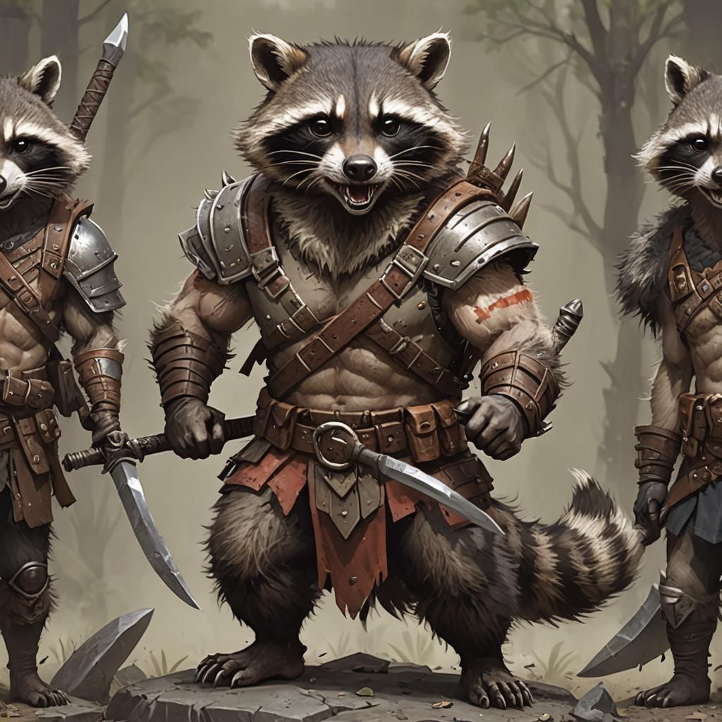 Fierce Raccoon Barbarian Warrior