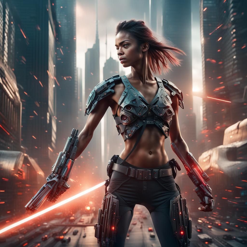 Future female warrior fights killer drones in her city