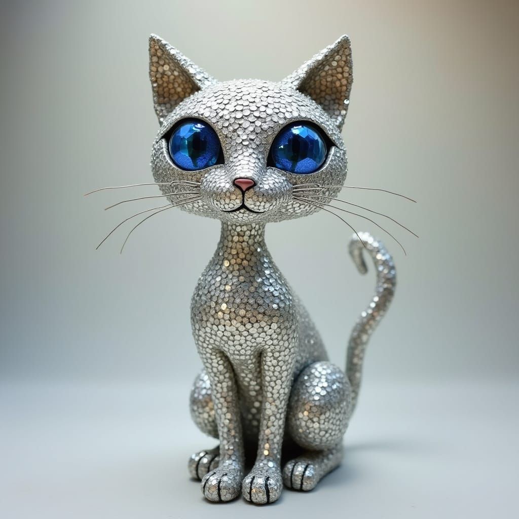 Ethereal Silver Cat in Art Deco Style
