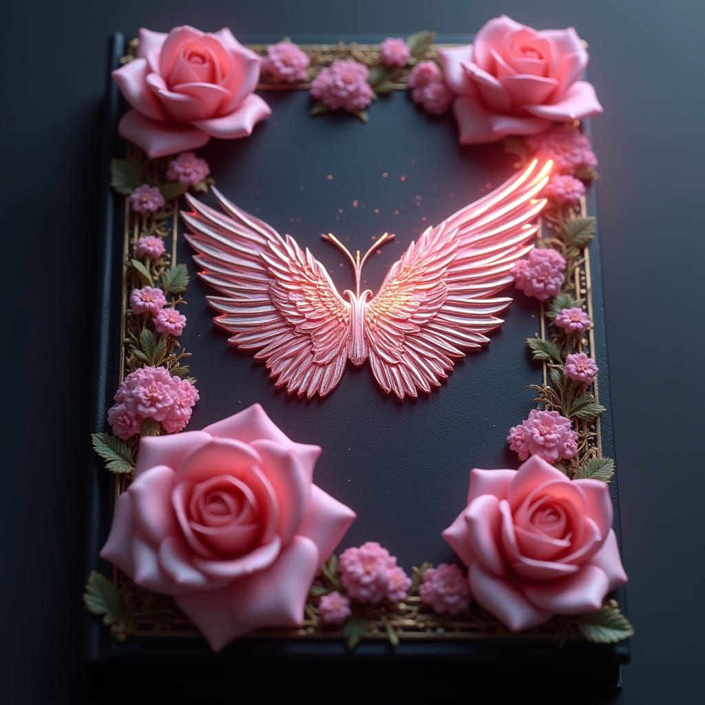 Rainbow Book Cover with Roses and Angel Wings