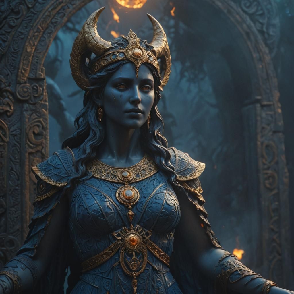Hecate Statue in Mystical Setting: Fantasy Concept Art