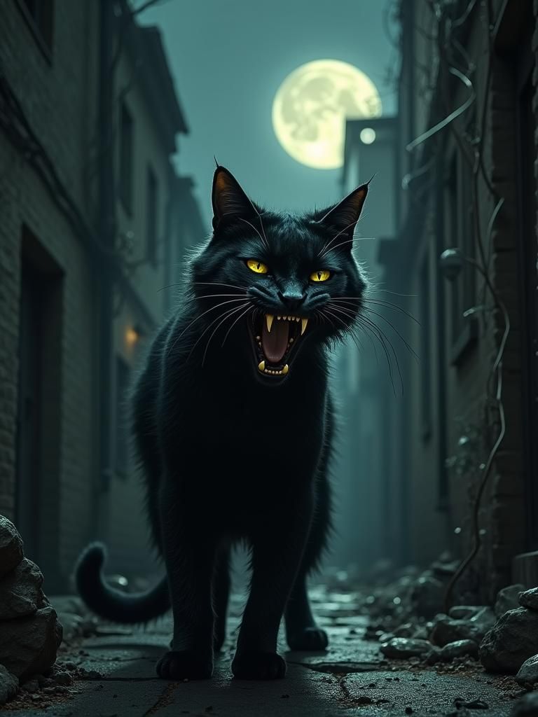 Menacing Black Cat in Gothic Horror Style