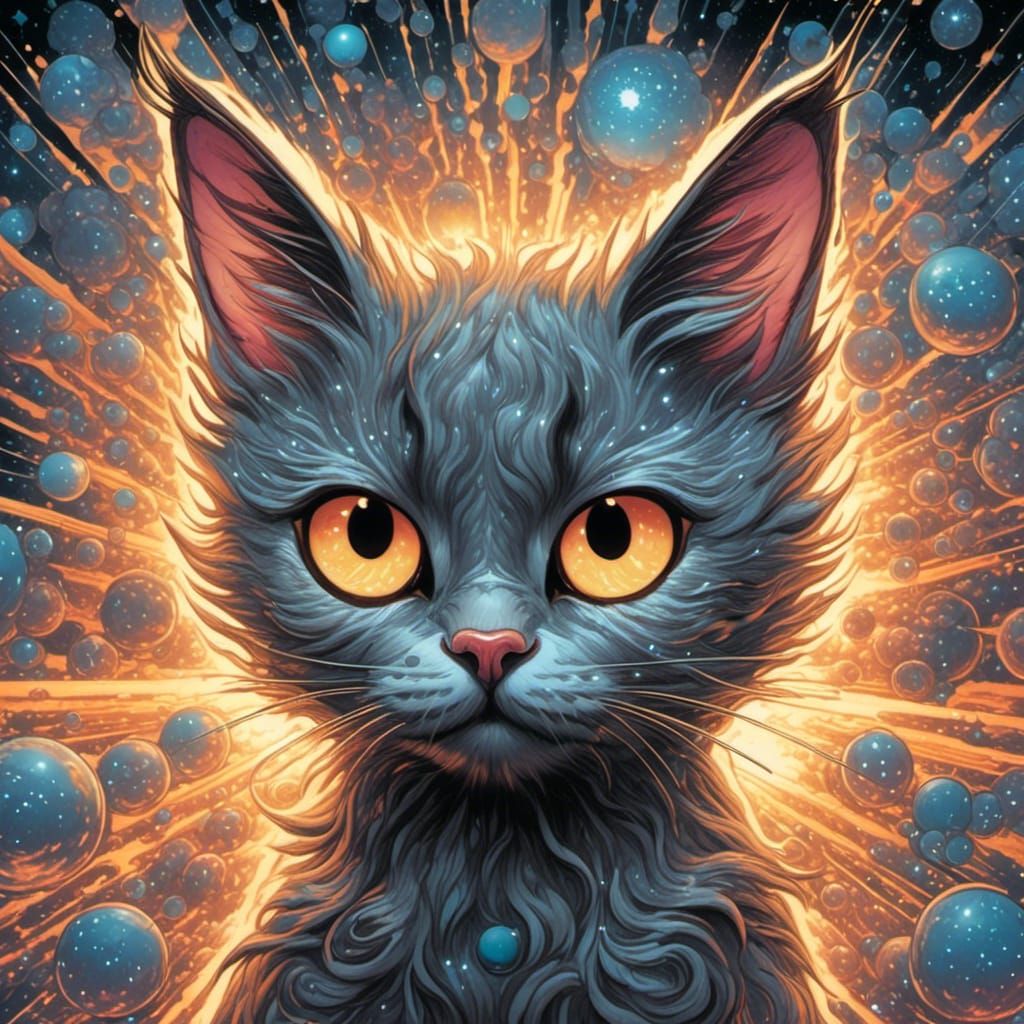 Cosmic Nuclear Energy with Gray Cat Comic Art