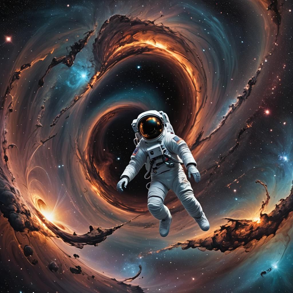 Astronaut Falls into Black Hole: Cosmic Matte Painting