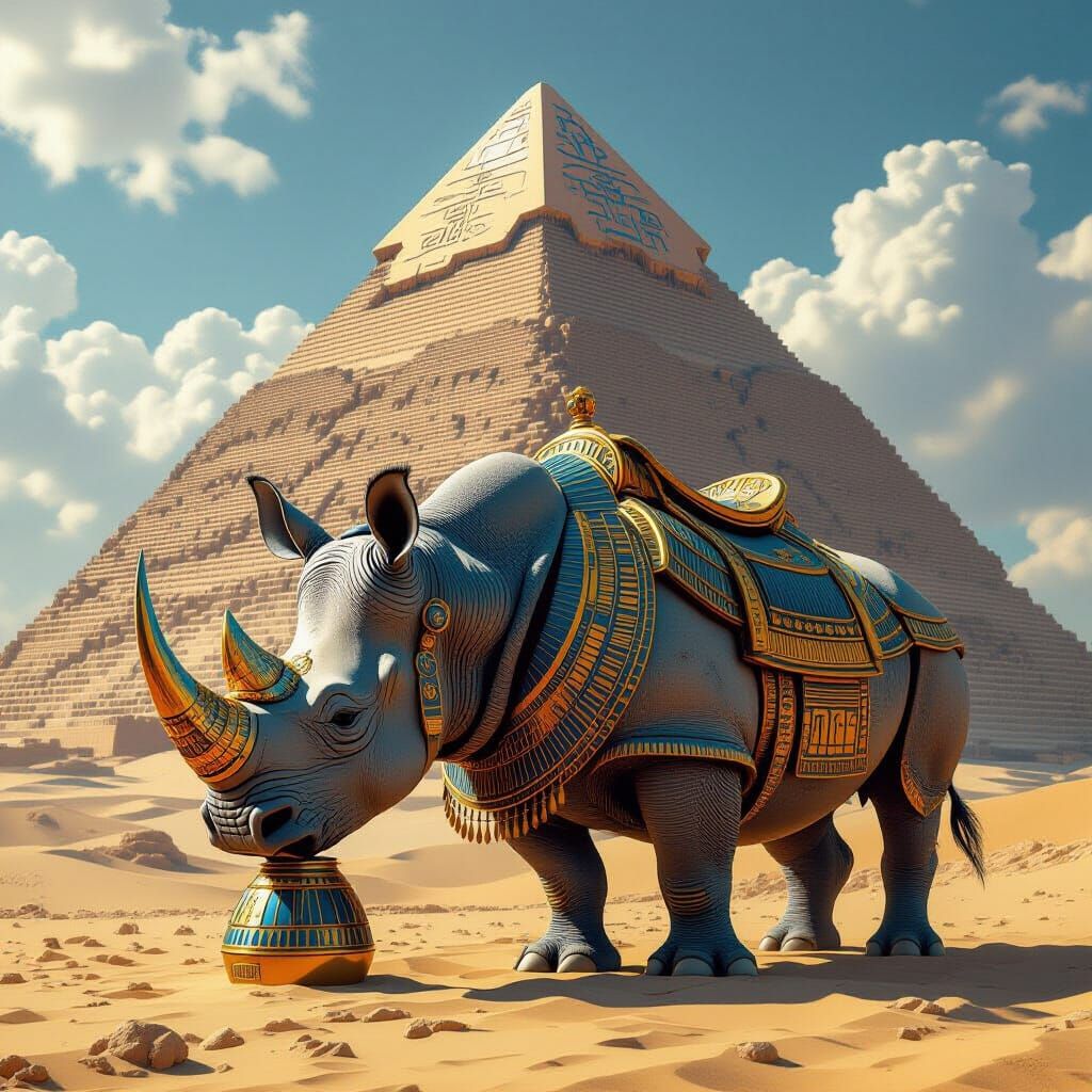 Rhinoceros Guardian in Egyptian Armor, Digital Art