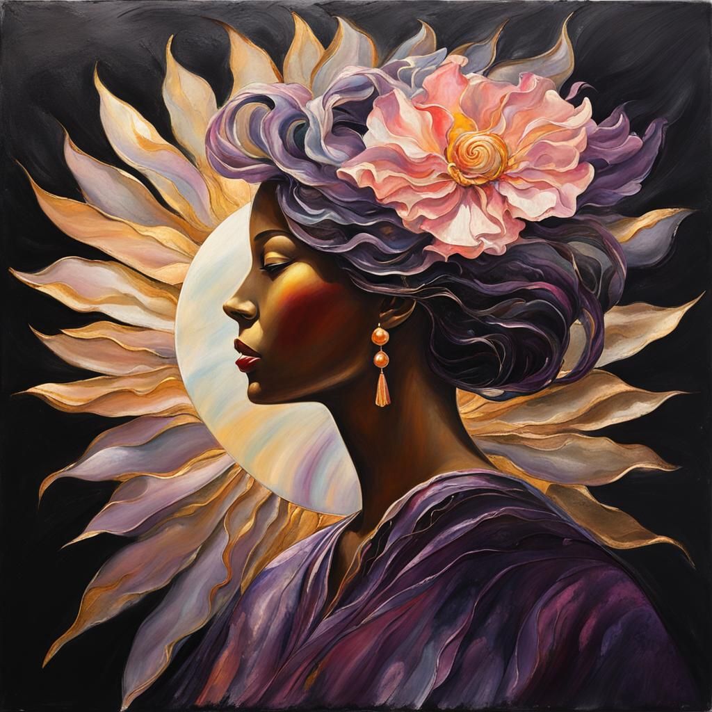 Whimsical Impasto Painting: Mother of Pearl Flower and Woman