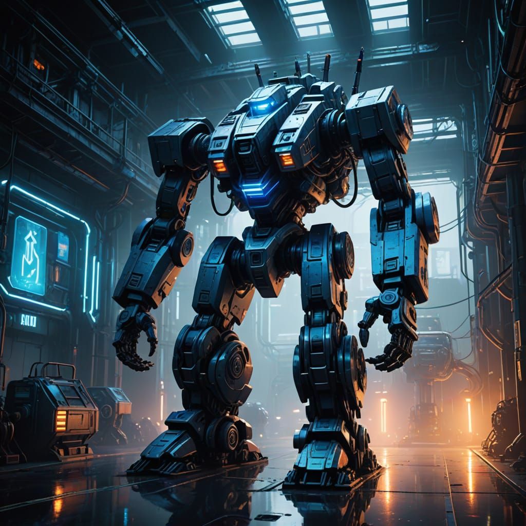 Epic Futuristic Mech Dominates Industrial Landscape