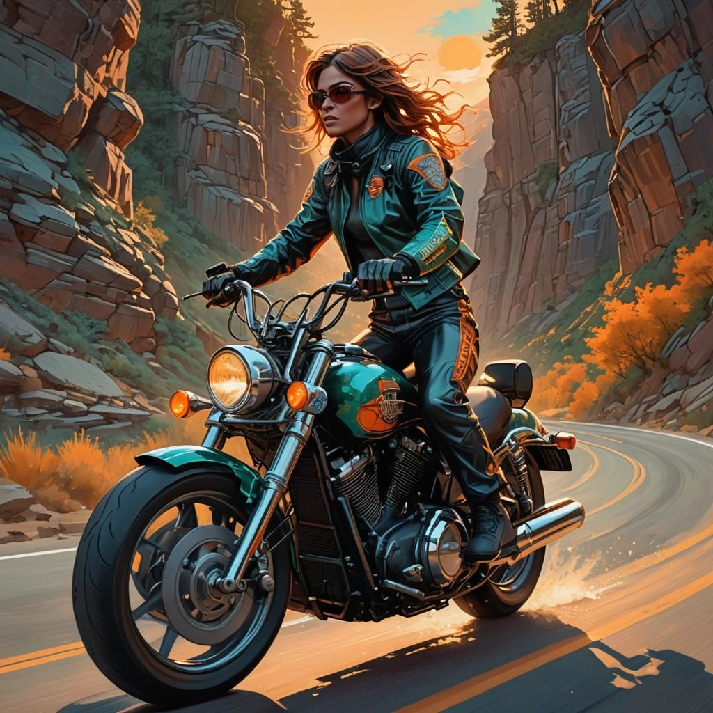 Motorcycle Rider in Greg Rutkowski Style Art