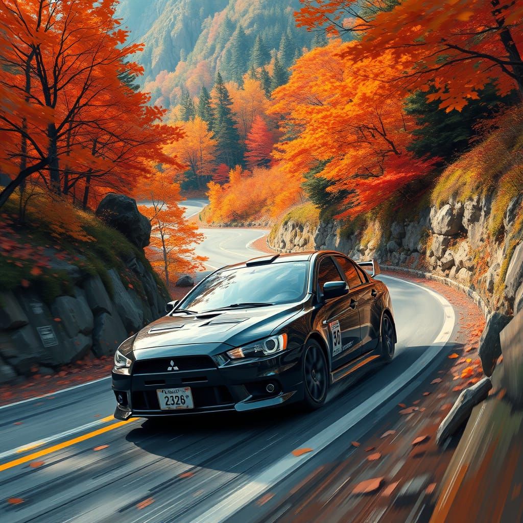 Mitsubishi Lancer Races in Rally Japan: Syd Mead Style