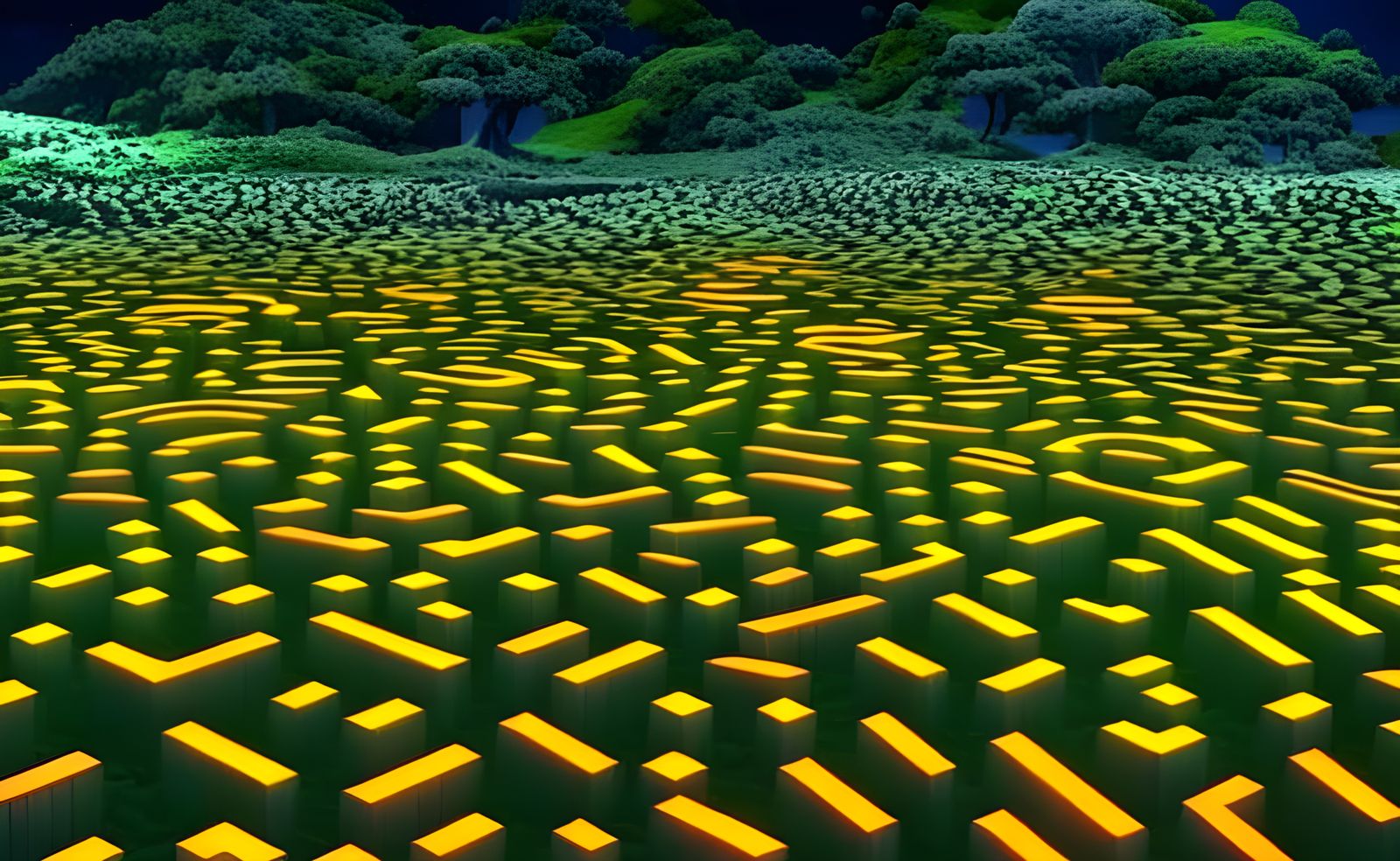 Iridescent Glowing Maze of Mystical Flowers