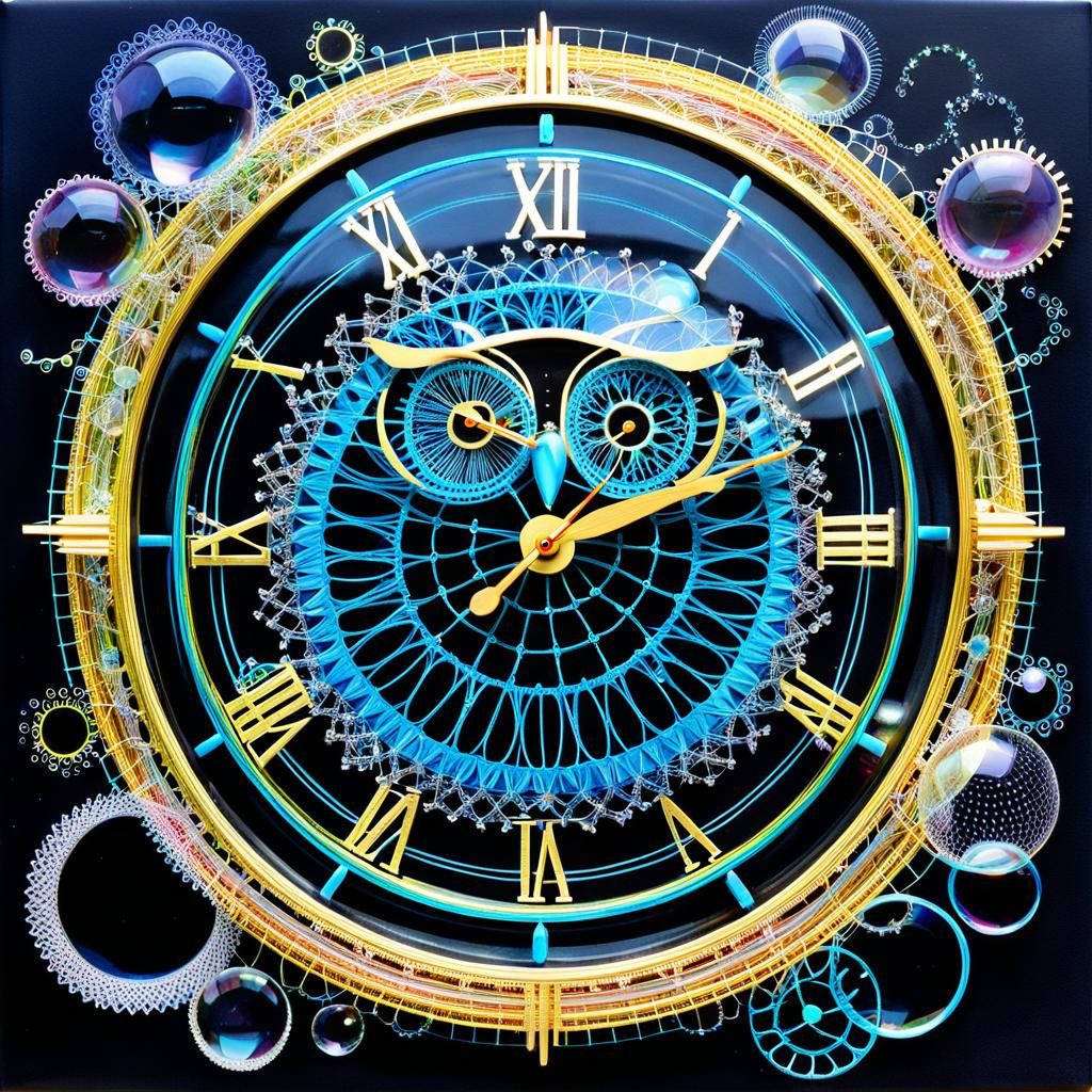 Mixed Media Owl with Clock, Crystals and Circuit Diagram