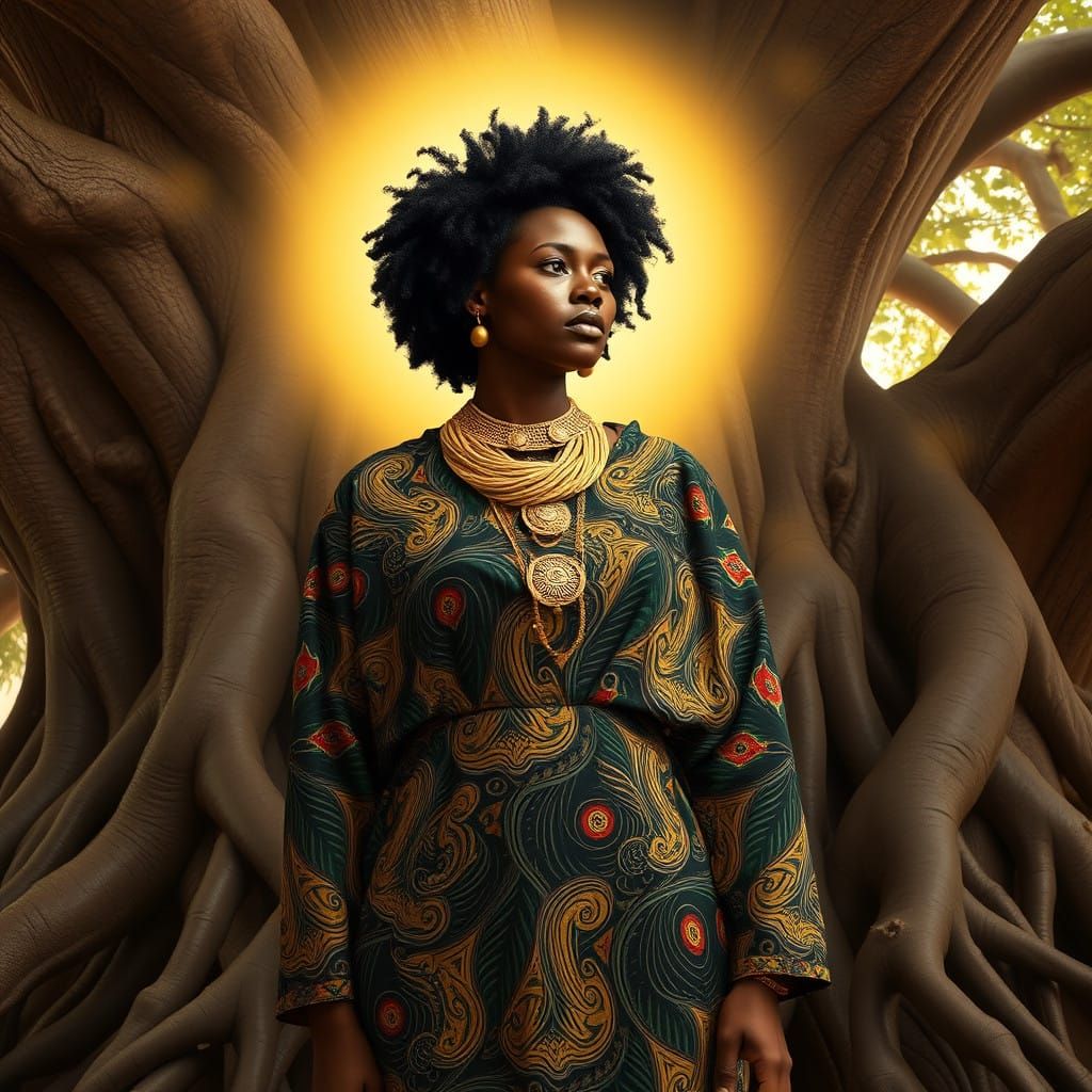African Goddess of Ancestral Wisdom in Traditional Robes