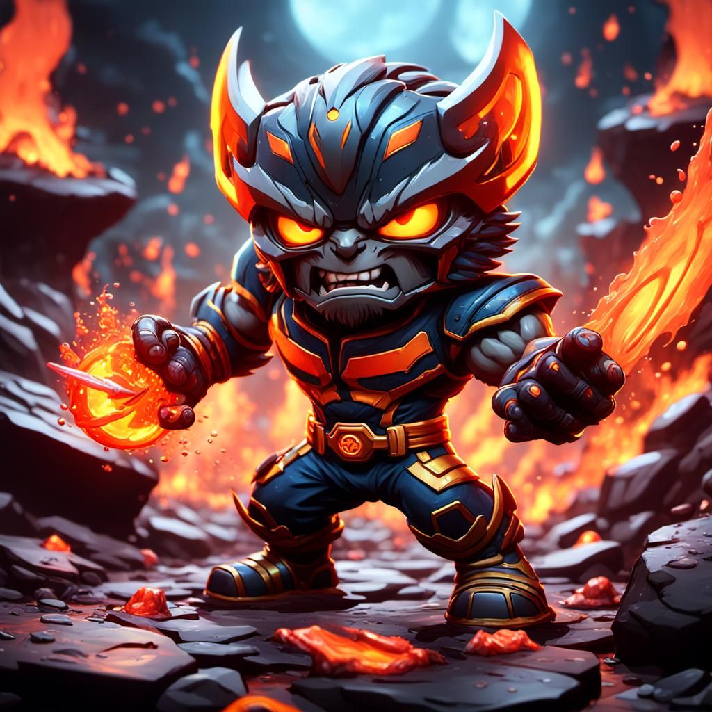Lava Wolverine Chibi: Detailed Fantasy Concept Art