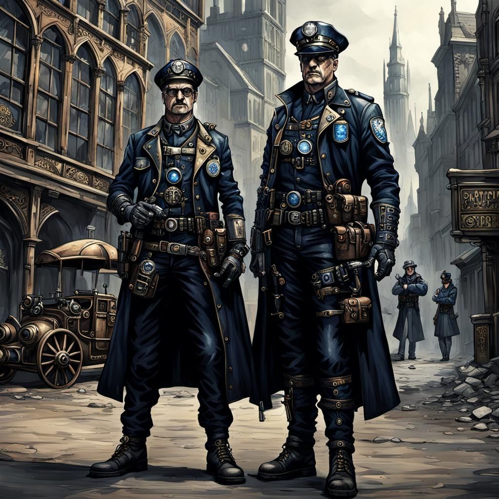 Gothic Steampunk City Patrolled by Raygun Police