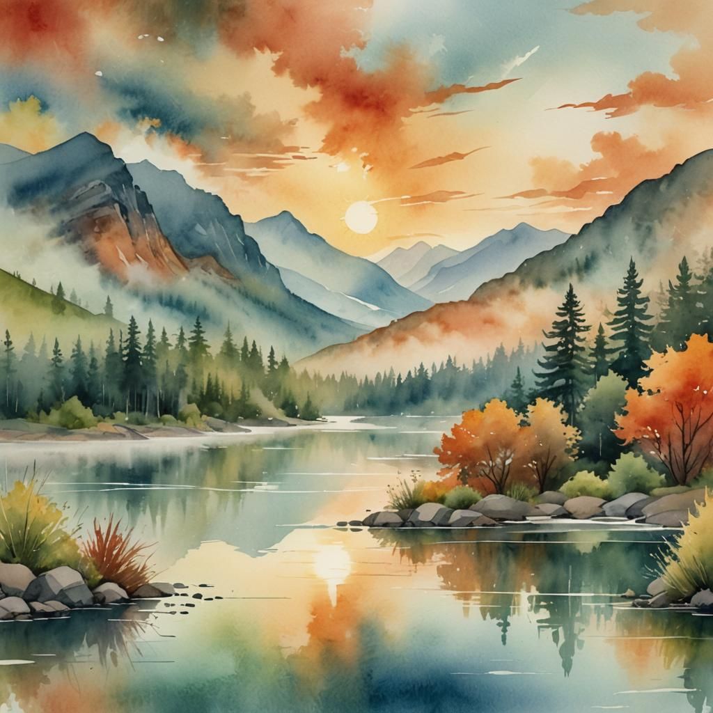 Ethereal Elements Unite in a Dreamy Watercolor Landscape