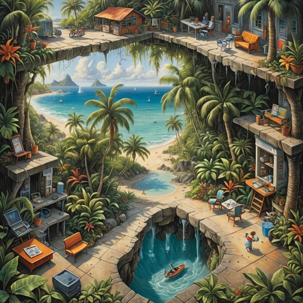 Surreal Tropical Island Art in a Bright Style