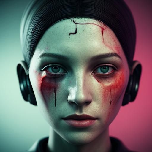 Surreal 1920s Hospital Scene with Bleeding Woman