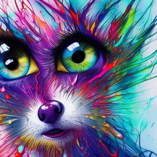Ink Splash Animal with Shiny Eyes as Drip Art
