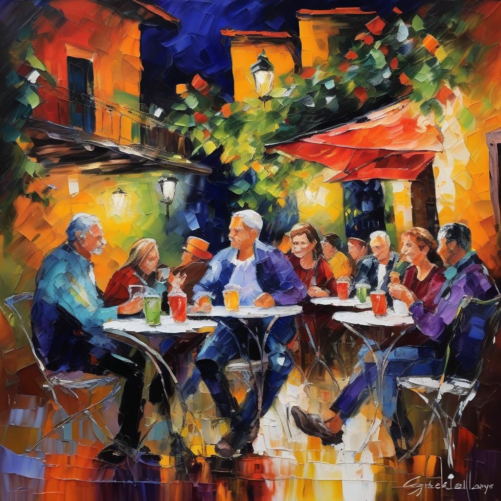 Italian Cafe at Night: Expressive Outdoor Painting