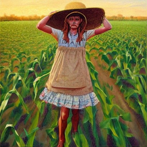Scarecrow in Cornfield: Oil Painting by Gurney