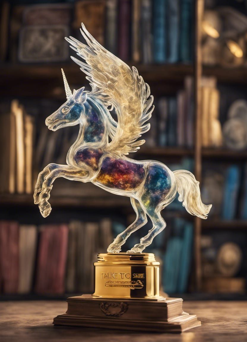 Glass Alicorn on Gold Trophy with Bokeh