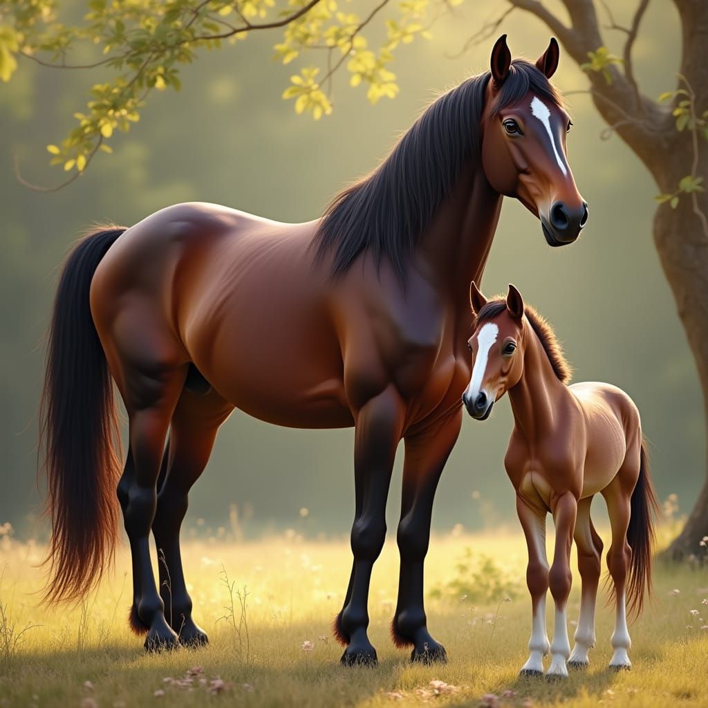 Majestic Brown Horse in Serene Landscape