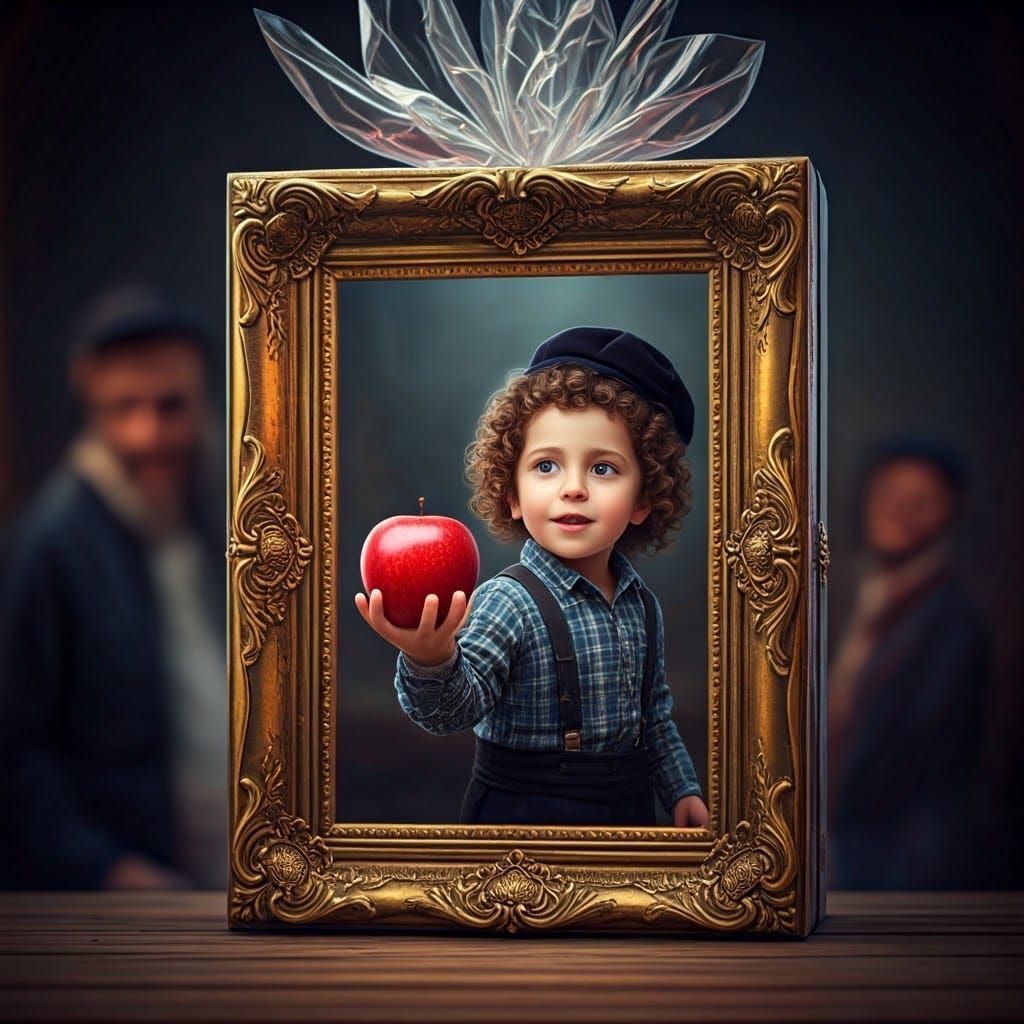 Boy Reaching from Picture Frame in Gift Box