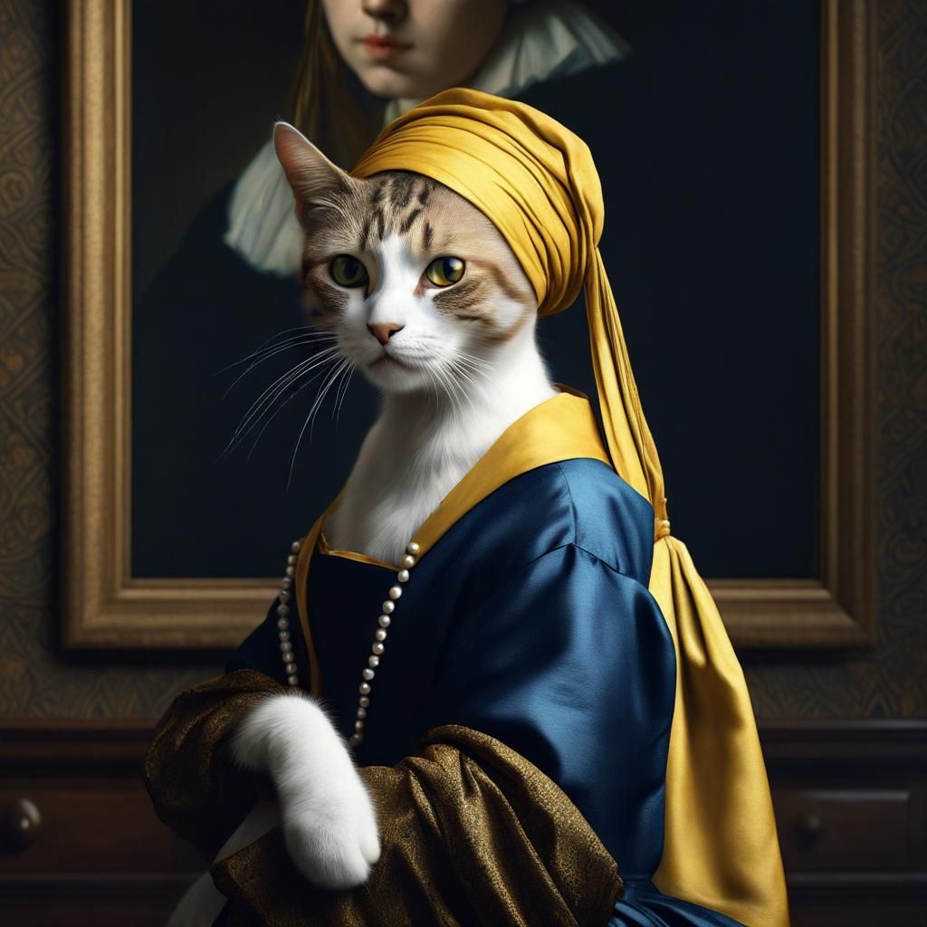 Cat as Girl with a Pearl Earring