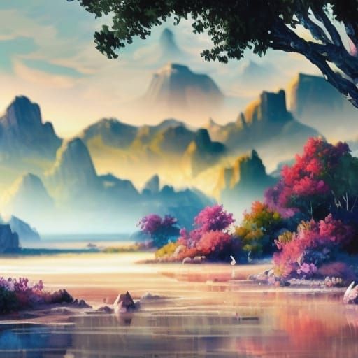 Surreal Cows in Gouache-Style Impressionist Landscape