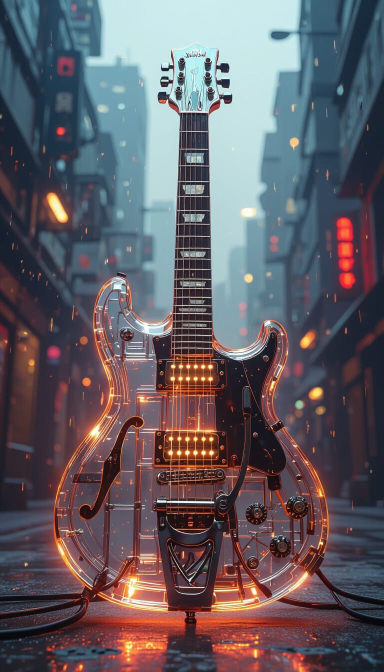 Crystal Electric Guitar in Matte Painting Style