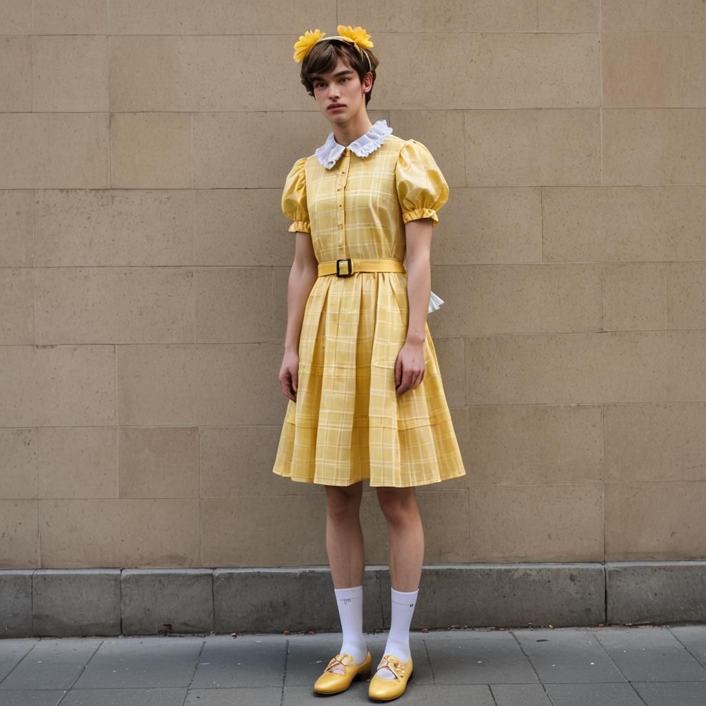 Muscular Teen in Frilly Dress Portrait