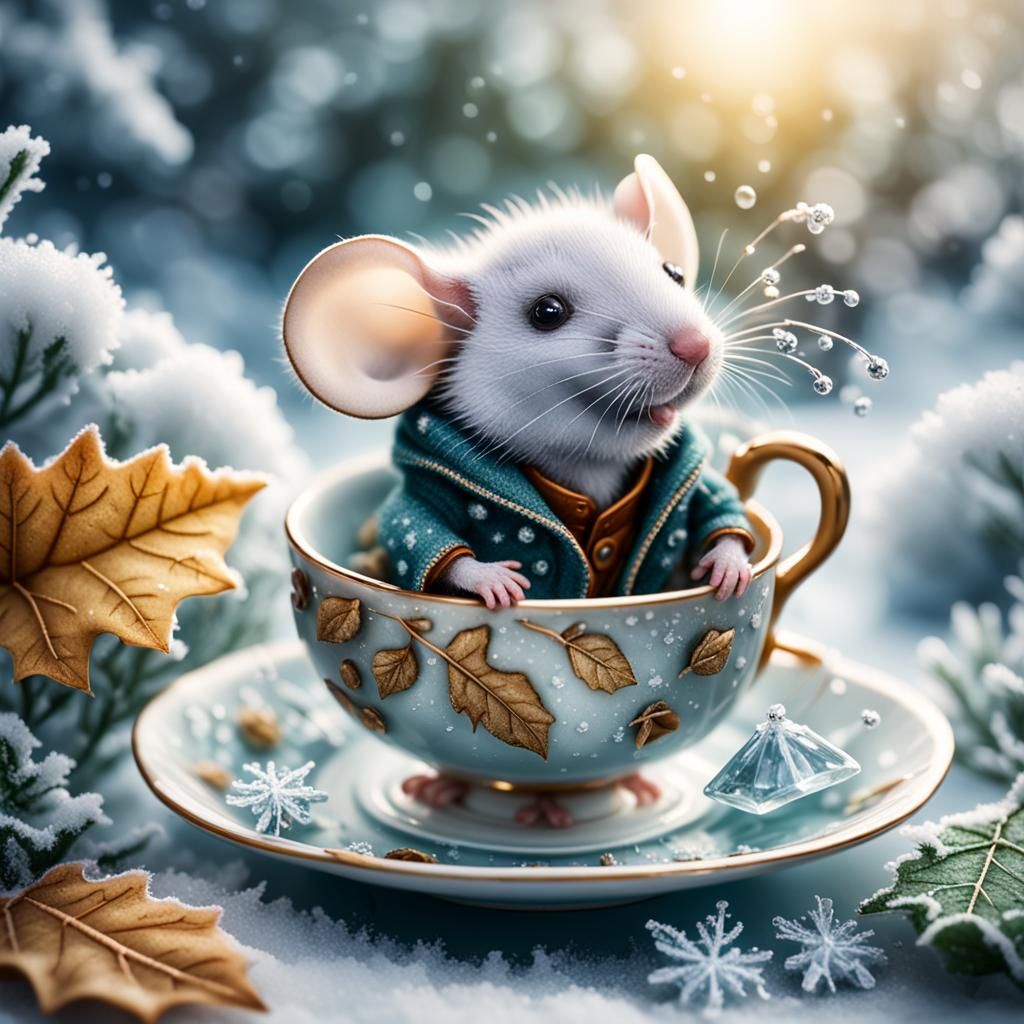 Mouse in Teacup: Hyperrealistic Macro Steampunk Photography