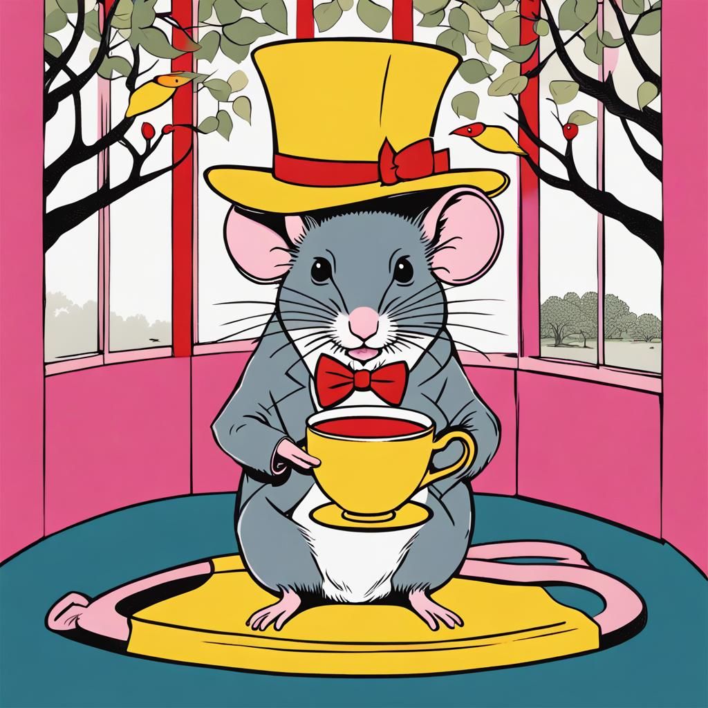 Mouse Tea Party in Geometric Pop Art Style