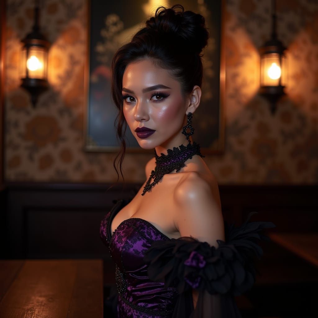 Elegant Gothic Woman in Lavender Evening Gown