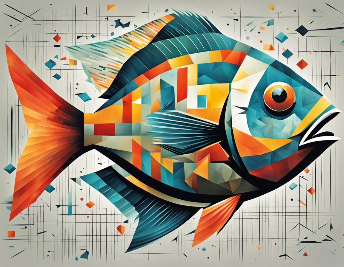 Cubist Fish Explosion in Geometric Style