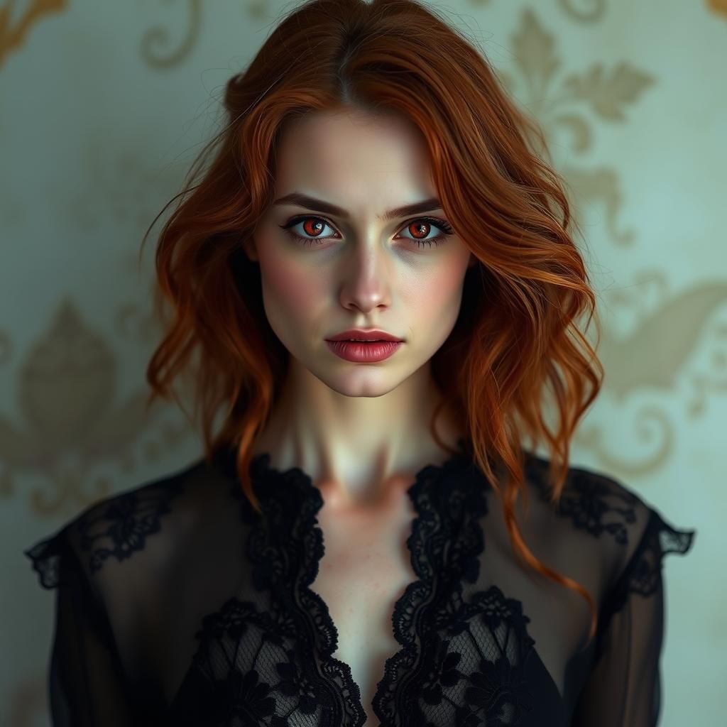 Ethereal Woman with Ruby Eyes in Cyberpunk Style