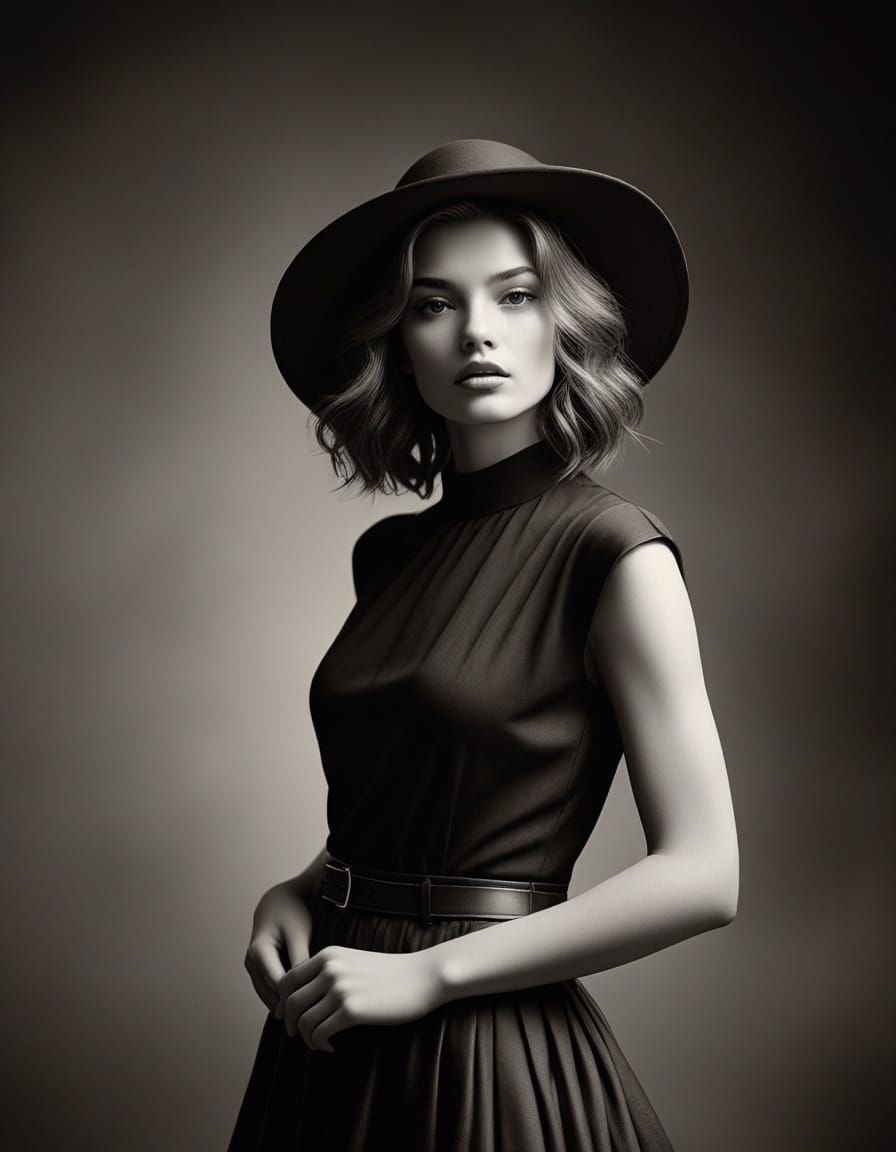 Elegant Model in Vintage Studio: Avedon-esque Photography