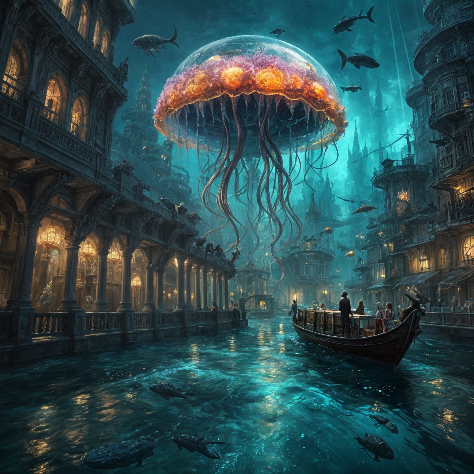 Surreal underwater city dream